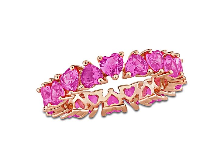 4 CT TGW Created Pink Sapphire Heart Eternity Ring in Rose Plated Sterling Silver