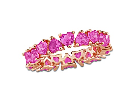 4 CT TGW Created Pink Sapphire Heart Eternity Ring in Rose Plated Sterling Silver