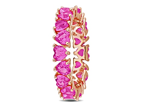 4 CT TGW Created Pink Sapphire Heart Eternity Ring in Rose Plated Sterling Silver