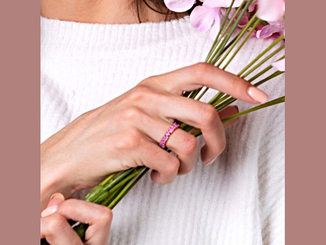 4 CT TGW Created Pink Sapphire Heart Eternity Ring in Rose Plated Sterling Silver