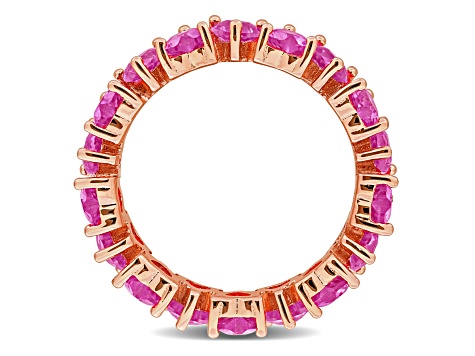4 CT TGW Created Pink Sapphire Heart Eternity Ring in Rose Plated Sterling Silver