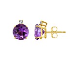 8mm Round Amethyst with Diamond Accents 14k Yellow Gold Stud Earrings