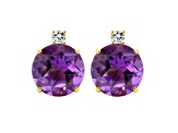 8mm Round Amethyst with Diamond Accents 14k Yellow Gold Stud Earrings