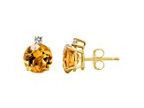 8mm Round Citrine with Diamond Accents 14k Yellow Gold Stud Earrings