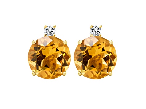 8mm Round Citrine with Diamond Accents 14k Yellow Gold Stud Earrings