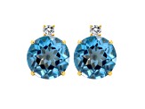 8mm Round Blue Topaz with Diamond Accents 14k Yellow Gold Stud Earrings