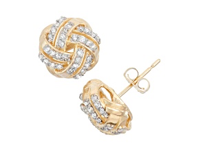 White Diamond 10K Yellow Gold Diamond Love Knot Earrings 0.30ctw