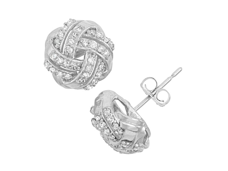White Diamond 10K White Gold Love Knot Earrings 0.30ctw