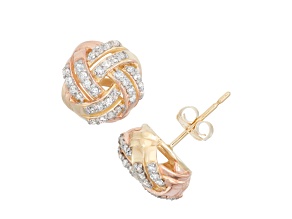 White Diamond 10K yellow, Rose Gold, And White Gold Love Knot Earrings 0.30ctw