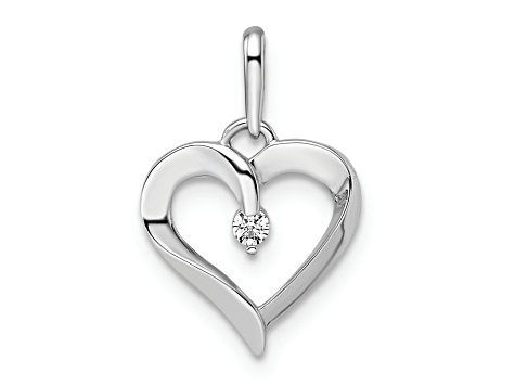 Rhodium Over 14k White Gold Cubic Zirconia Heart Pendant