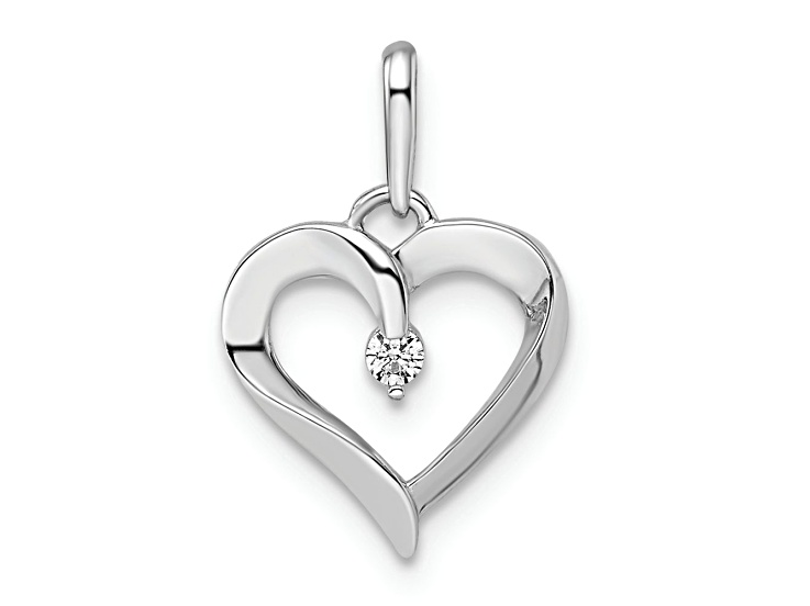 Rhodium Over 14k White Gold Cubic Zirconia Heart Pendant