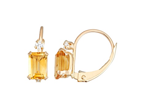 Octagon Citrine and White Zircon 10K Yellow Gold Dangle Earrings 1.10ctw