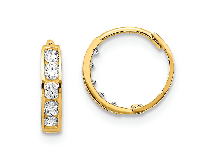 14K Yellow Gold Cubic Zirconia Hinged Hoop Earrings