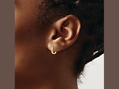 14K Yellow Gold Cubic Zirconia Hinged Hoop Earrings