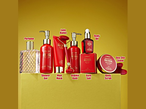 Lovery Red Rose Bath and Body Spa Basket- 11pc Self Care Set