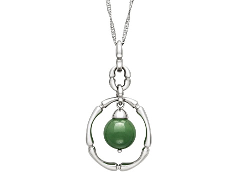 Sterling Silver 8MM Jadeite Bamboo Design Pendant with Singapore Chain