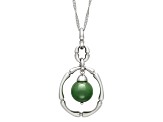 Sterling Silver 8MM Jadeite Bamboo Design Pendant with Singapore Chain