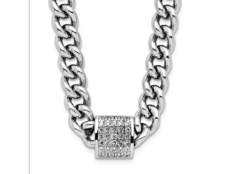 Rhodium Over Sterling Silver Cubic Zirconia Curb Link 17.5 Inch with 2 Inch Extension Necklace