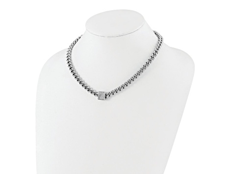 Rhodium Over Sterling Silver Cubic Zirconia Curb Link 17.5 Inch with 2 Inch Extension Necklace