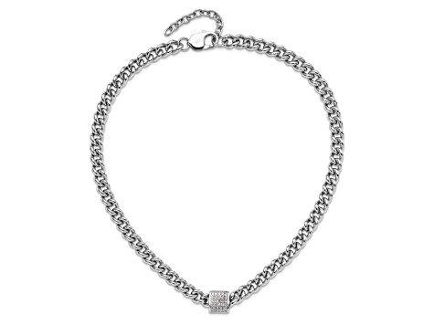 Rhodium Over Sterling Silver Cubic Zirconia Curb Link 17.5 Inch with 2 Inch Extension Necklace