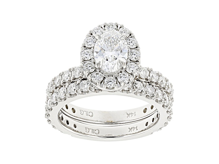 White Lab-Grown Diamond 14kt White Gold Bridal Ring Set 3.00ctw