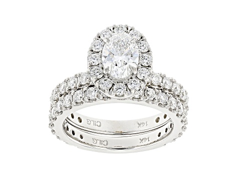 White Lab-Grown Diamond 14kt White Gold Bridal Ring Set 3.00ctw