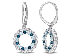 2ctw Sky Blue, London Blue and White Topaz Open Circle Drop Earrings in Sterling Silver