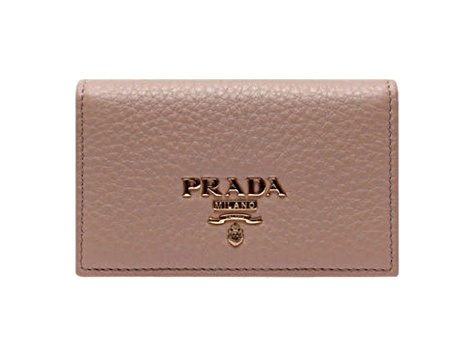 Prada Women's Vitello Grain Cammeo Beige Leather Card Case Wallet