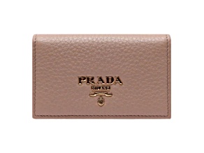Prada Women's Vitello Grain Cammeo Beige Leather Card Case Wallet