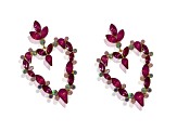 Open Center Pink Rose and Opal Crystal Stone Heart Earring.