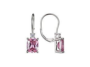 Pink and White Cubic Zirconia Platinum Over Sterling Silver Leverback Earrings 9.89ctw