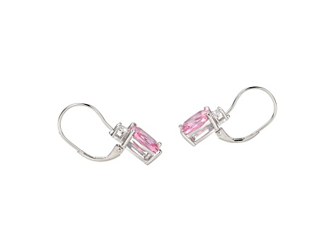 Pink and White Cubic Zirconia Platinum Over Sterling Silver Leverback ...