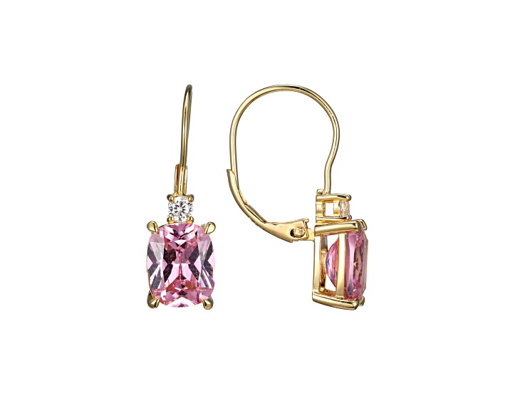 Pink and White Cubic Zirconia 18K Yellow Gold Plated Sterling Silver Earrings 9.89ctw