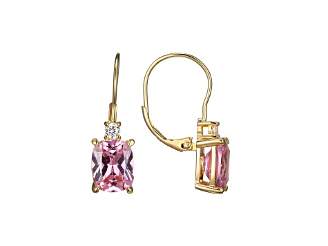 Pink and White Cubic Zirconia 18K Yellow Gold Plated Sterling Silver Earrings 9.89ctw