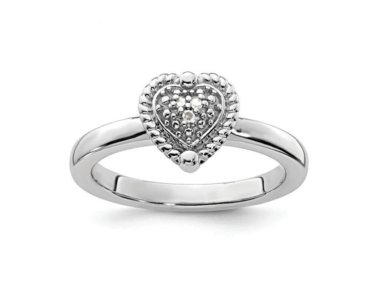 Sterling Silver Stackable Expressions Heart Diamond Ring 0.024ctw