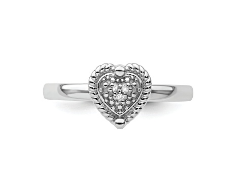 Sterling Silver Stackable Expressions Heart Diamond Ring 0.024ctw