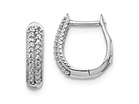 Rhodium Over 10k White Gold 1/2" Polished 0.14ctw Diamond Hinged Hoop Earrings