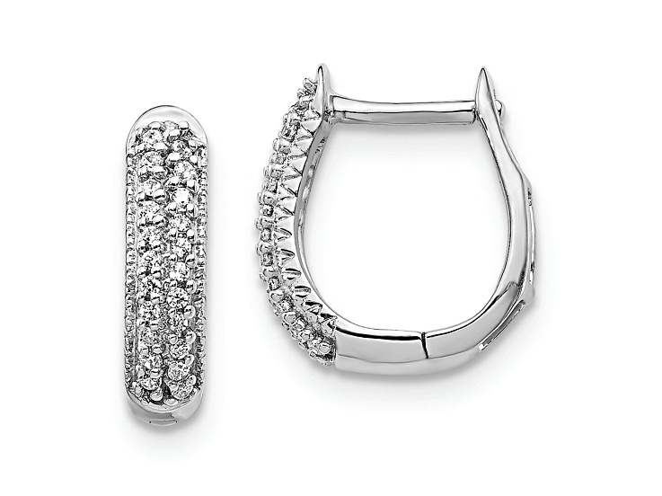 Rhodium Over 10k White Gold 1/2" Polished 0.14ctw Diamond Hinged Hoop Earrings