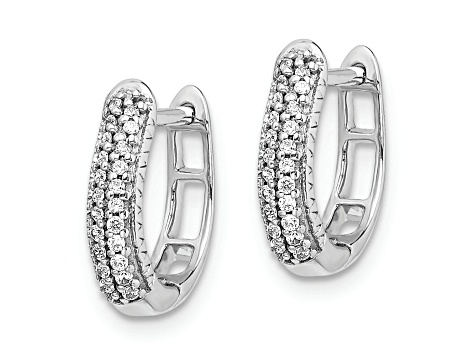 Rhodium Over 10k White Gold 1/2" Polished 0.14ctw Diamond Hinged Hoop Earrings
