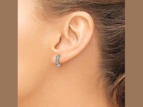 Rhodium Over 10k White Gold 1/2" Polished 0.14ctw Diamond Hinged Hoop Earrings