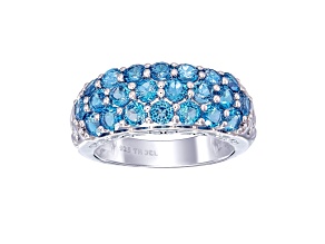 Round Cut London Blue Topaz Sterling Silver Multi-Row Pave Dome Ring 3.63Cttw