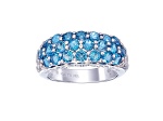 Round Cut London Blue Topaz Sterling Silver Multi-Row Pave Dome Ring 3.63Cttw