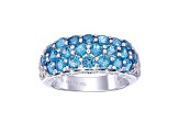 Round Cut London Blue Topaz Sterling Silver Multi-Row Pave Dome Ring 3.63Cttw