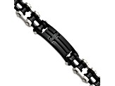 Stainless Steel Polished Black IP-plated Cross ID Bracelet