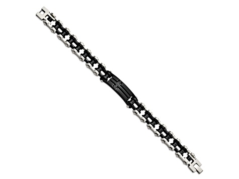 Stainless Steel Polished Black IP-plated Cross ID Bracelet