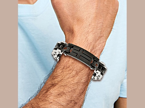 Stainless Steel Polished Black IP-plated Cross ID Bracelet