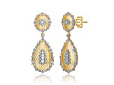 Clear Cubic Zirconia, Two-Tone, Rhodium and 14K Yellow Gold over Brass Pear-Shaped Drop Earrings