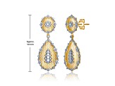 Clear Cubic Zirconia, Two-Tone, Rhodium and 14K Yellow Gold over Brass Pear-Shaped Drop Earrings