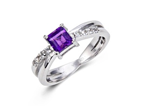 Square Amethyst with White Topaz Accents Sterling Silver Ring, 0.81ctw