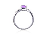 Square Amethyst with White Topaz Accents Sterling Silver Ring, 0.81ctw